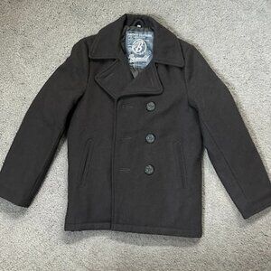 Brandit Peacoat Jacket Wool Blend Double Breasted Charcoal Gray - Men's Small